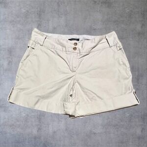 Lands End Womens Khaki Chino 4" Shorts Tan Cuffed 100% Cotton Size 8